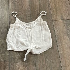 Hollister Crop Tie White Tank Top XS